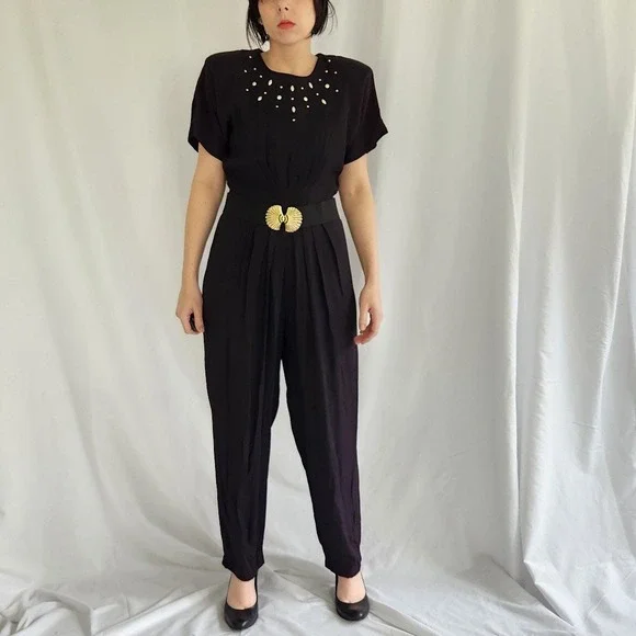 80s Black Jumpsuit - Picture 1 of 6